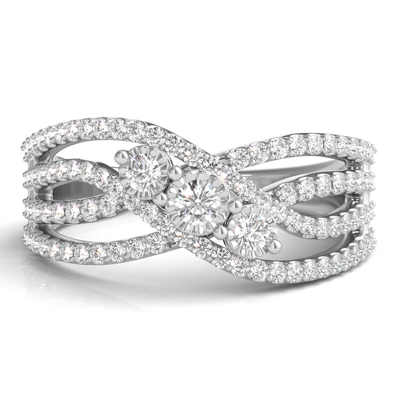 Diamond Crossover Ring with Three-Stone Center in 10K White Gold &#40;1/2 ct. tw.&#41;