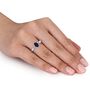 Oval Blue Sapphire &amp; Diamond Ring with Milgrain Detail in 14K White Gold