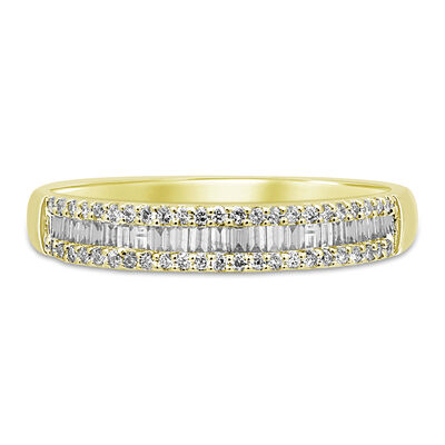 Baguette & Pave Diamond Wedding Band in 10K Yellow Gold (1/4 ct. tw.)