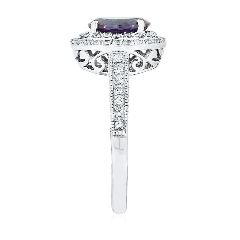 Lab Created Alexandrite &amp; White Sapphire Halo Ring in Sterling Silver