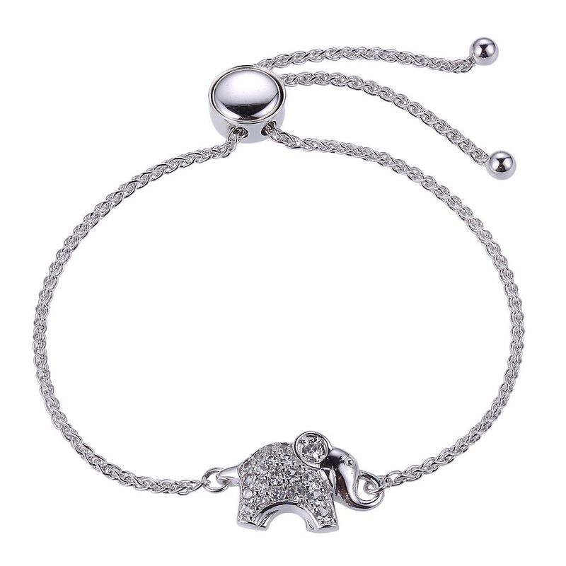 Lab Created White Sapphire Elephant Bolo Bracelet in Sterling Silver