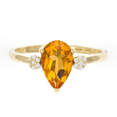Citrine and Diamond Accent Ring in 10K Yellow Gold