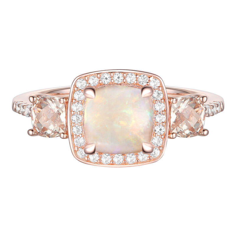 Opal Ring with Morganite and Diamond in 10K Rose Gold &#40;1/5 ct. tw.&#41;