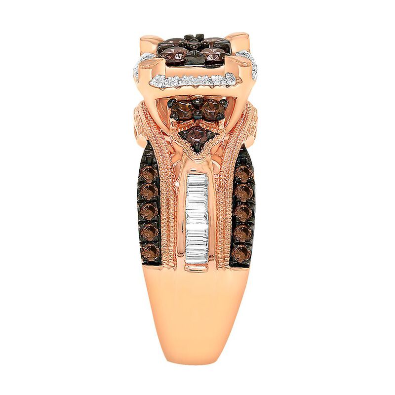1 ct. tw. Champagne &amp; White Diamond Halo Ring in 10K Rose Gold