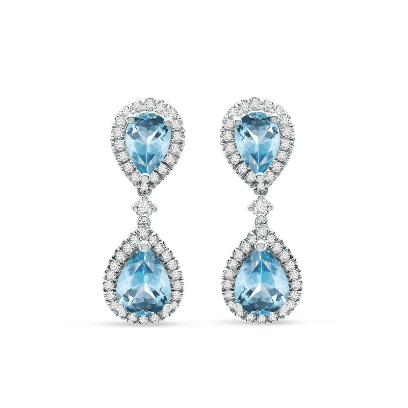 Aquamarine and Diamond Earrings in 14K White Gold &#40;1/5 ct. tw.&#41;