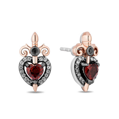 Evil Queen Diamond & Garnet Earrings in Sterling Silver and 10K Rose Gold (1/8 ct. tw.)