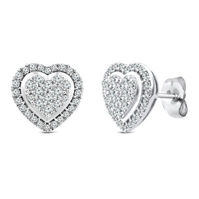 Diamond Heart Stud Earrings in 10K White Gold (1/2 ct. tw.)