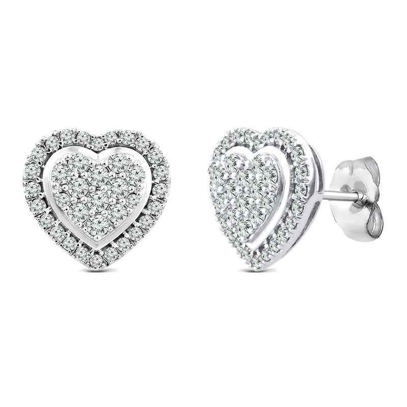 Diamond Heart Stud Earrings in 10K White Gold &#40;1/2 ct. tw.&#41;