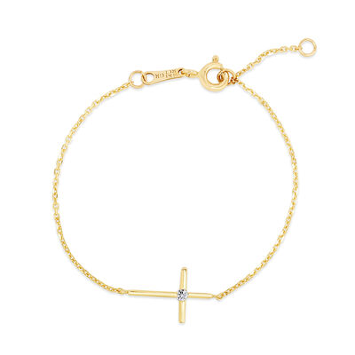 Children’s Bracelet with Cubic Zirconia Cross in 14K Yellow Gold