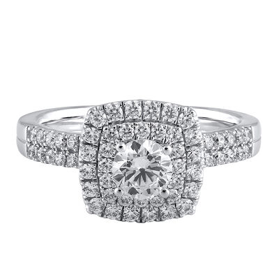 lab grown diamond cushion halo engagement ring in 14k white gold (1 ct. tw.)