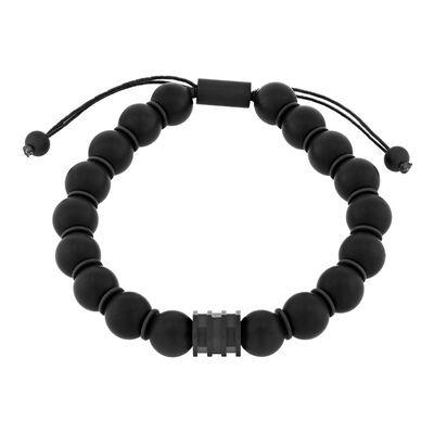 Men's Onyx Beaded Bolo Bracelet in Black Stainless Steel