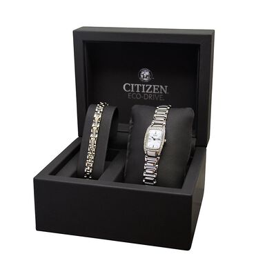 Crystal Women’s Watch & Bracelet Set in Stainless Steel
