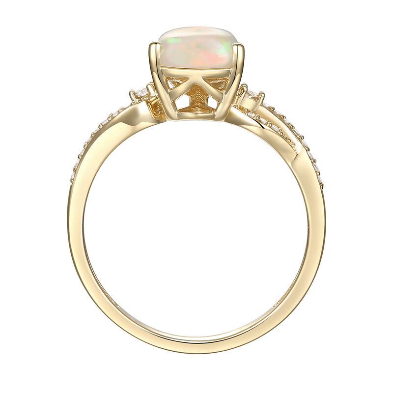 Pear-Shaped Opal Ring with Diamonds in 10K Yellow Gold &#40;1/7 ct. tw.&#41;