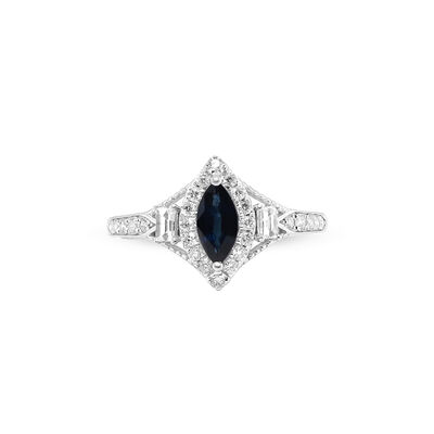 Blue Sapphire and Diamond Ring in 14K White Gold (1/2 ct. tw.)