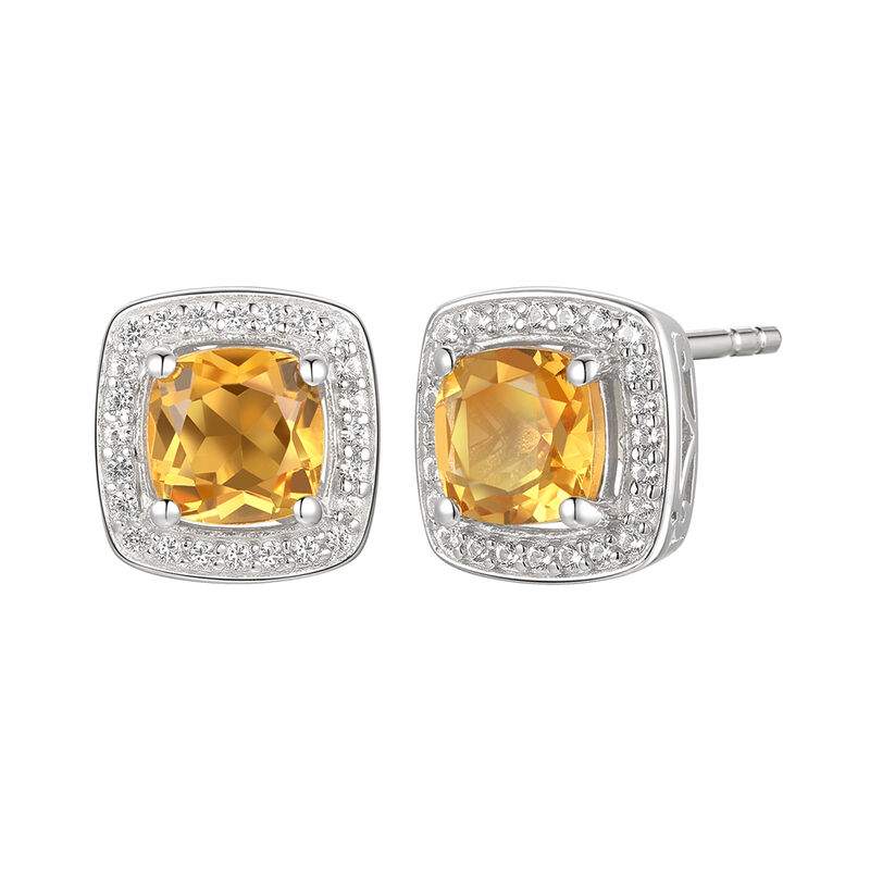 Cushion-Cut Citrine &amp; Lab Created White Sapphire Earring, Pendant &amp; Ring Set in Sterling Silver