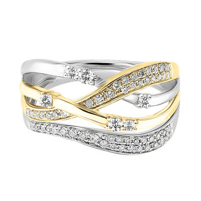 Diamond Crossover Ring in 10K White & Yellow Gold (3/8 ct. tw.)