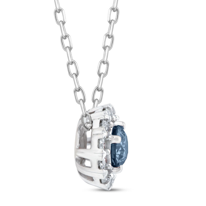 Lab Grown Blue Diamond and Lab Grown Diamond Pendant in 14K White Gold