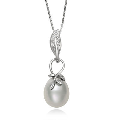 Teardrop Cultured Freshwater Pearl and White Topaz Pendant in Sterling Silver