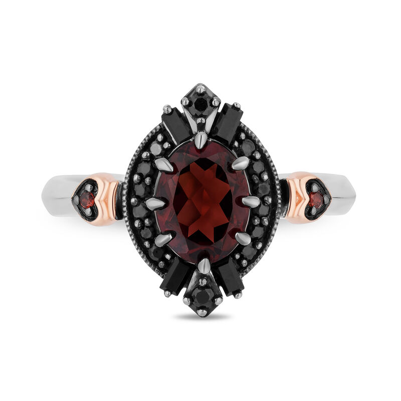 Evil Queen Diamond, Onyx and Garnet Ring in Sterling Silver and 10K Rose Gold &#40;1/7 ct. tw.&#41;