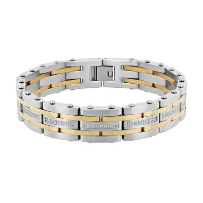 Diamond Square Link Bracelet in Stainless Steel and Yellow Ion-Plated Stainless Steel (1/2 ct. tw.), 8.5