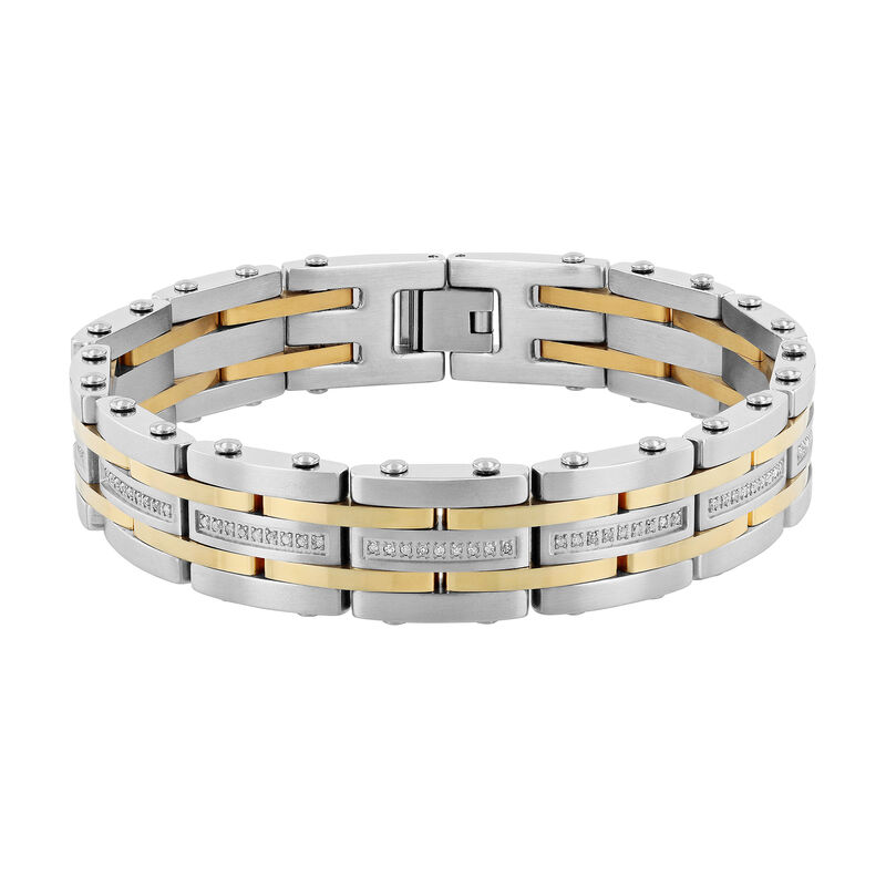 Diamond Square Link Bracelet in Stainless Steel and Yellow Ion-Plated Stainless Steel &#40;1/2 ct. tw.&#41;, 8.5&quot;