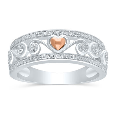 Diamond Accent Scroll Band in Sterling Silver and 14K Rose Gold