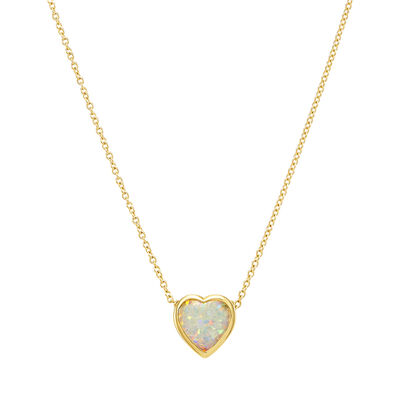 Lab-Created Opal Heart Shaped Necklace in 10K Yellow Gold