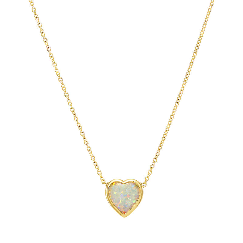 Lab Created Opal Heart Shaped Necklace in 10K Yellow Gold | Helzberg ...