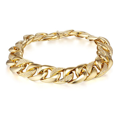 diamond curb chain bracelet in 10k yellow gold, 8.5