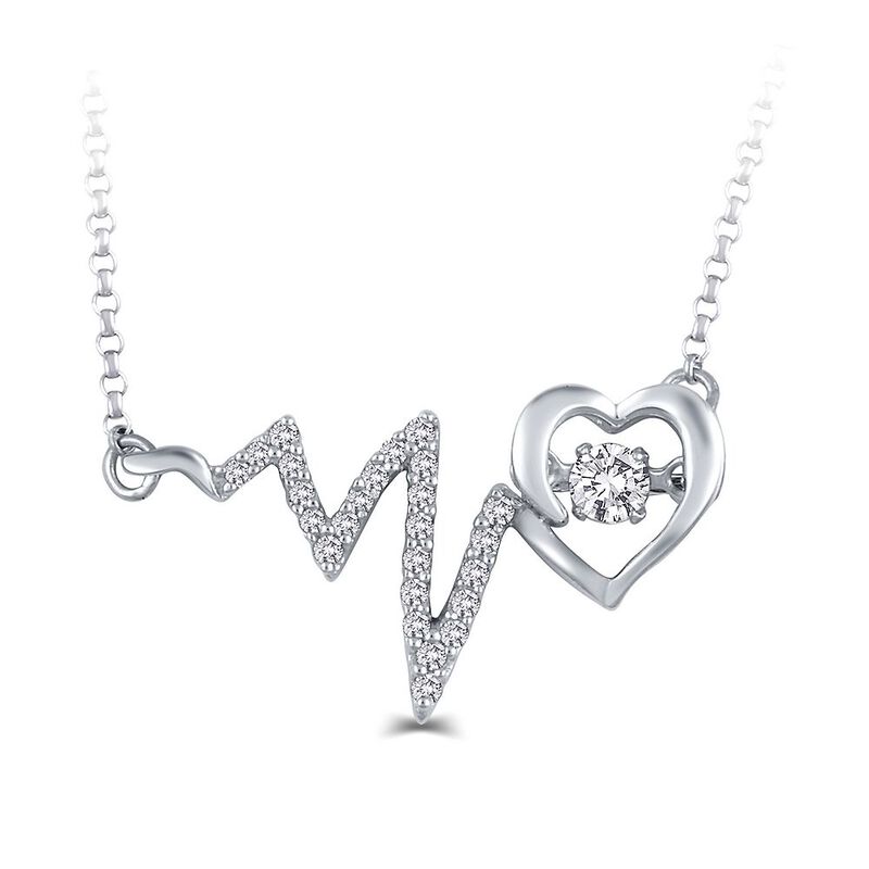 1/7 ct. tw. Diamond Heartbeat Necklace in Sterling Silver