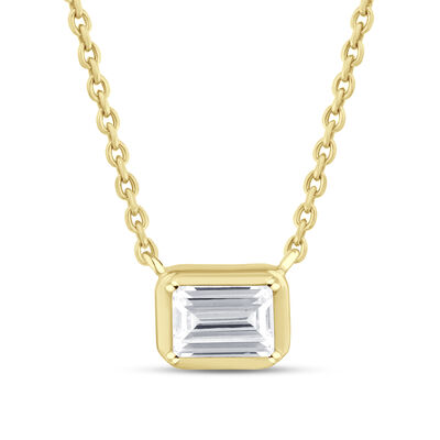 Lab Grown Diamond Emerald-Cut Bezel Pendant in 14K Yellow Gold (1/3 ct. tw.)
