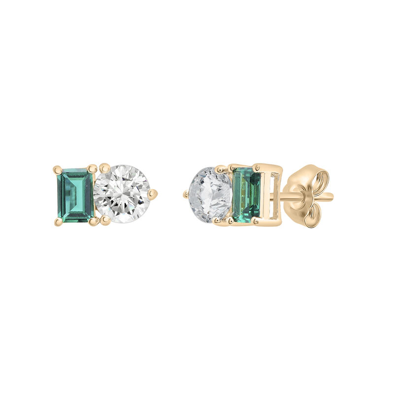 Lab-Created Emerald and Lab-Created White Sapphire Toi et Moi Two-Stone Earrings in Vermeil
