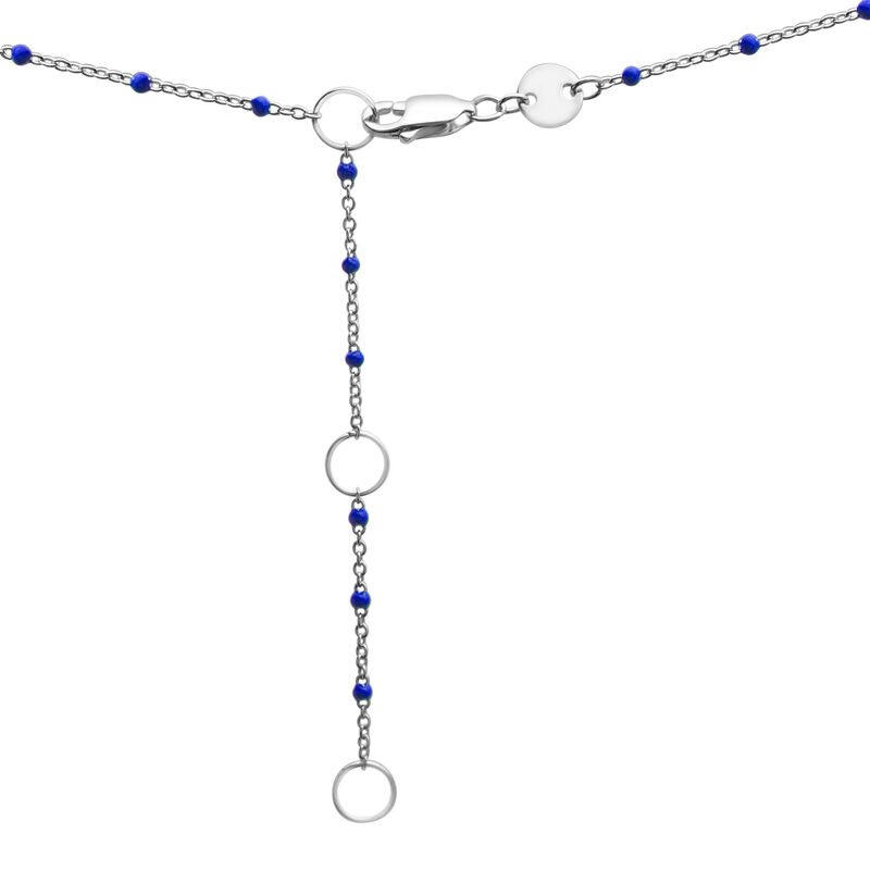 Lab-Created Blue Sapphire and Enamel Beaded Chain Necklace in Sterling Silver