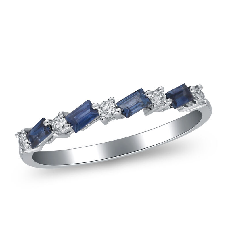Baguette Blue Sapphire and Diamond Band in 10K White Gold &#40;1/8 ct. tw.&#41;