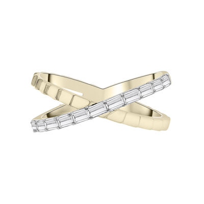 Baguette Diamond Ribbed 'X' Ring in 14K Yellow Gold (1/3 ct. tw.)
