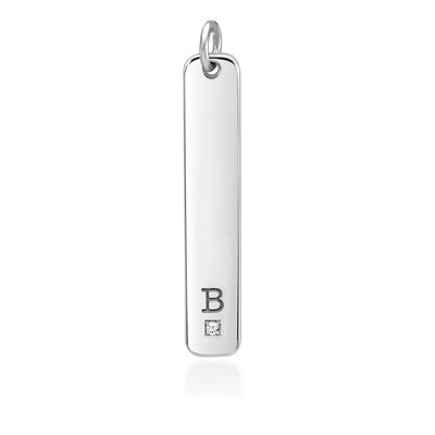 engravable initial bar pendant with diamond accent
