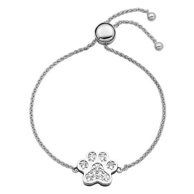 Lab-Created White Sapphire Dog Paw Bolo Bracelet in Sterling Silver