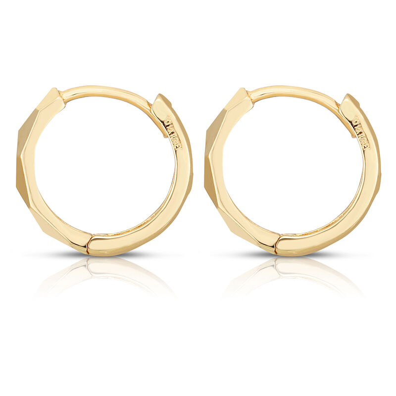 Huggie Hoop Earrings with Diamond Cut in 14K Yellow Gold