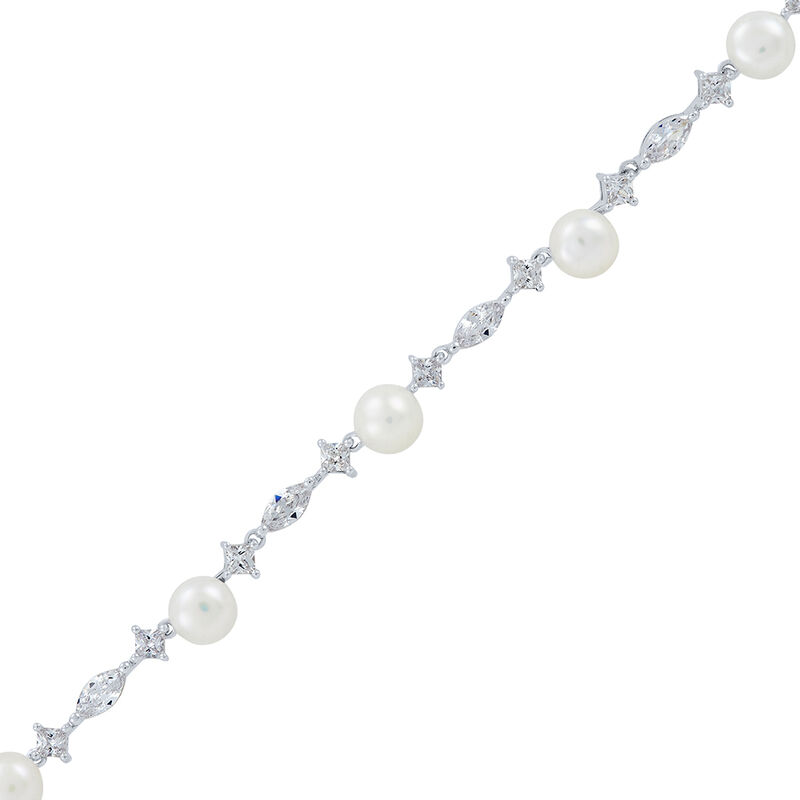 Freshwater Cultured Pearl &amp; Lab Created White Sapphire Necklace in Sterling Silver
