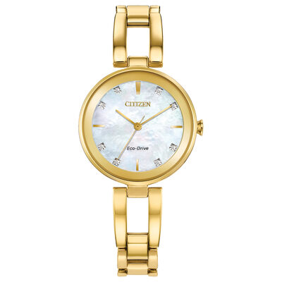 Ladies’ Diamond Dial Watch in Ion-Plated Yellow Gold-Tone