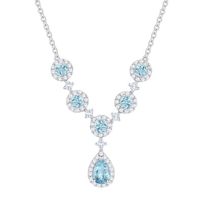 Santa Maria Aquamarine and Diamond Y-Necklace in 10K White Gold (1/5 ct. tw.)