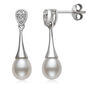 Freshwater Cultured Teardrop Pearl Earrings with Diamond Accent in Sterling Silver