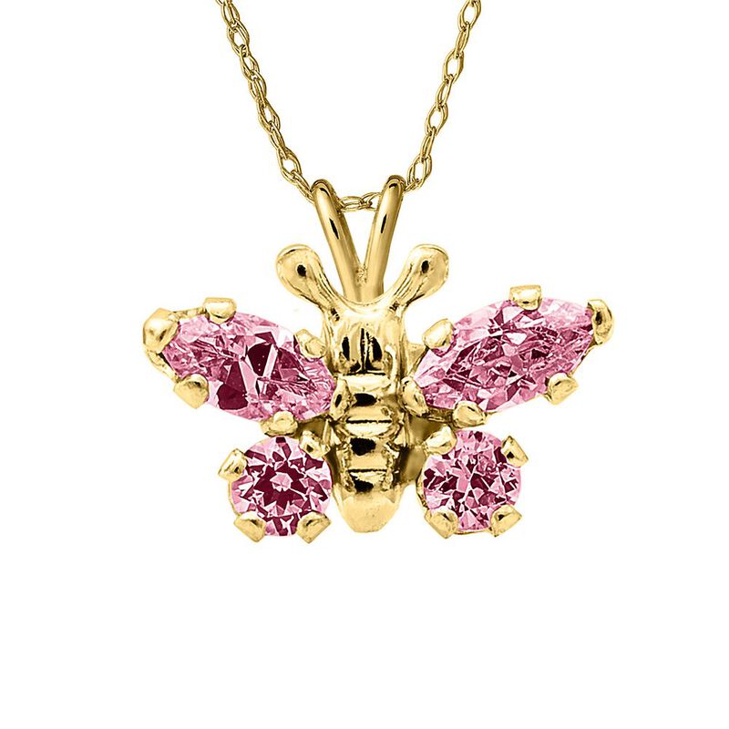 Children&#39;s Pink Cubic Zirconia Butterfly Pendant in 14K Yellow Gold
