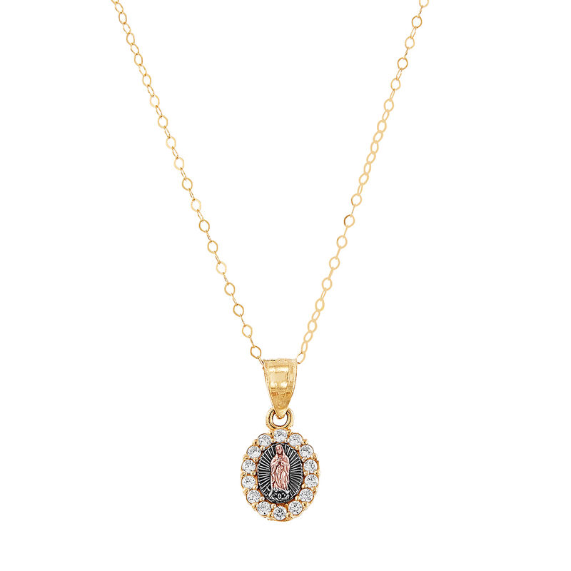 Children&#39;s Cubic Zirconia Lady of Guadalupe Pendant in 14K Yellow &amp; Rose Gold