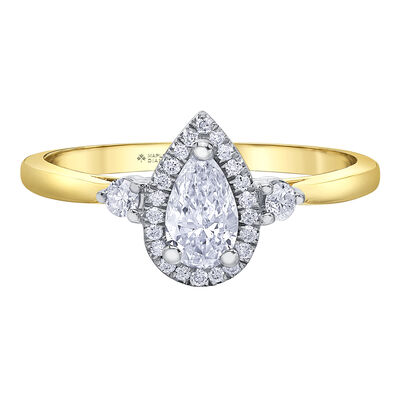Pear-Shaped Diamond Halo Engagement Ring in 14K Yellow Gold (3/4 ct. tw.)