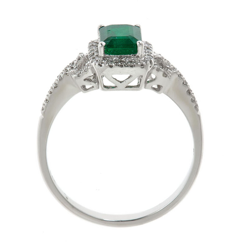 Emerald and diamond cocktail ring in 14K white gold &#40;1/5 ct. tw.&#41;