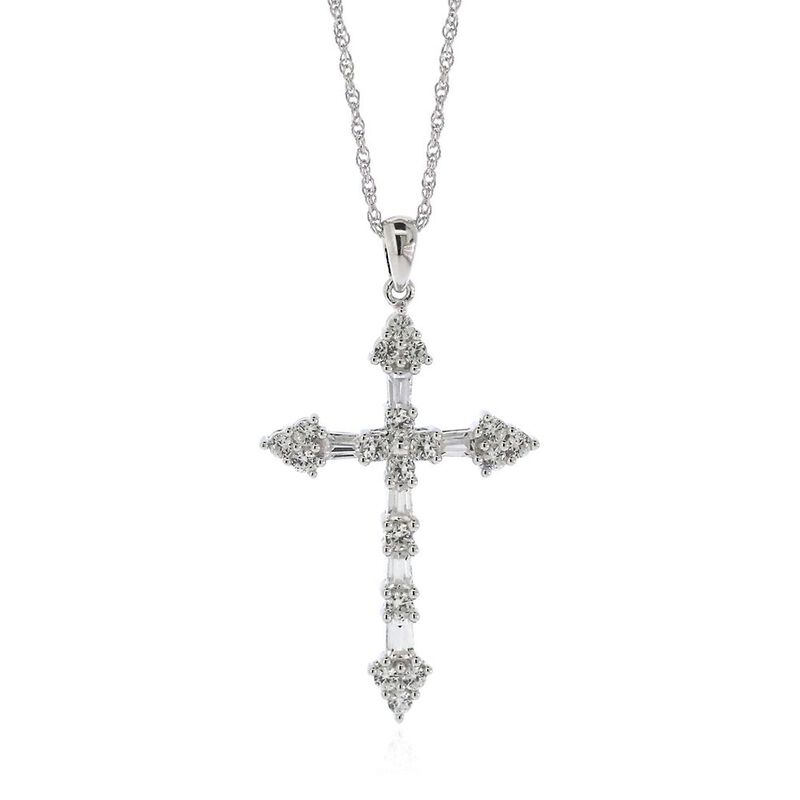 Lab Created White Sapphire Cross Pendant in Sterling Silver