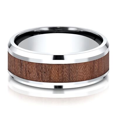 Men's Rosewood Inlay Band in White Cobalt, 8MM