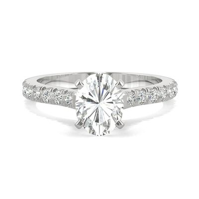 Oval Moissanite Ring with Pave Band in 14K White Gold (1 3/4 ct. tw.)