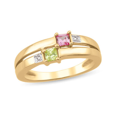 custom gemstone ring with split-shank band & diamond accents (2 stones)